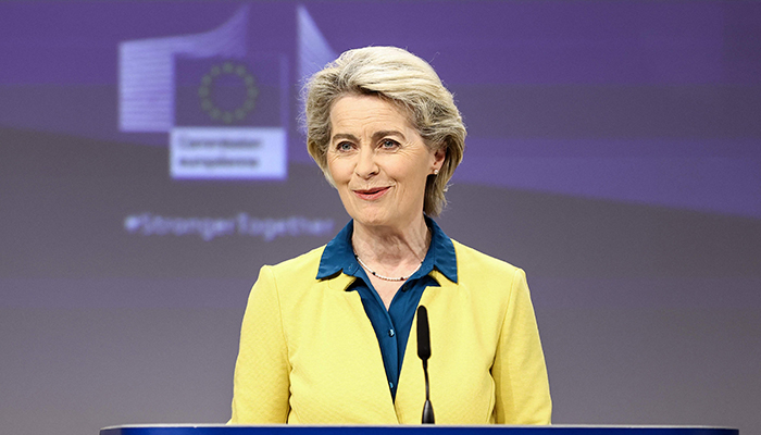 European Commission President Ursula von der Leyen holds a press conference on the EU membership applications by Ukraine, Moldova and Georgia at the European Commission headquarters in Brussels on June 17, 2022. — AFP
