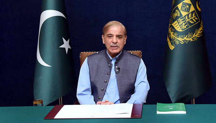 Prime Minister Shahbaz Sharif addresses nation in this file photo. —APP