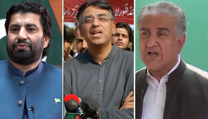 (L-R) Senior PTI leaders Qasim Khan Suri, Asad Umar, and Shah Mahmood Qureshi. — Agencies/Twitter/File