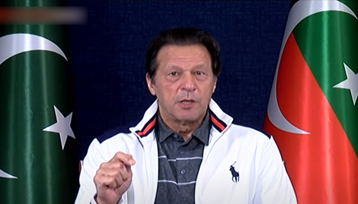 Former prime minister and PTI Chairman Imran Khan addressing a press conference in Islamabad, on June 21, 2022. — YouTube/HumNewsLive