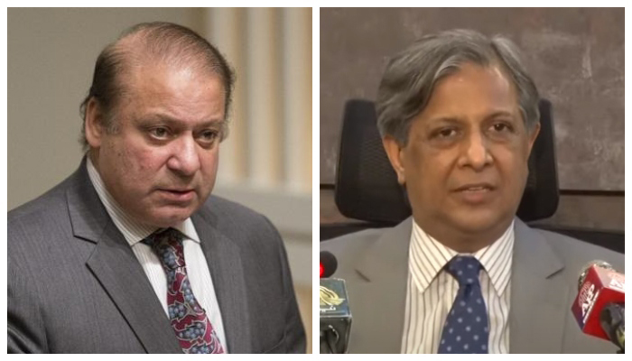 Federal Minister for Law Azam Nazeer Tarar (right) Nawaz Sharif, former prime minister and supremo of PML-N. — AFP/YouTube