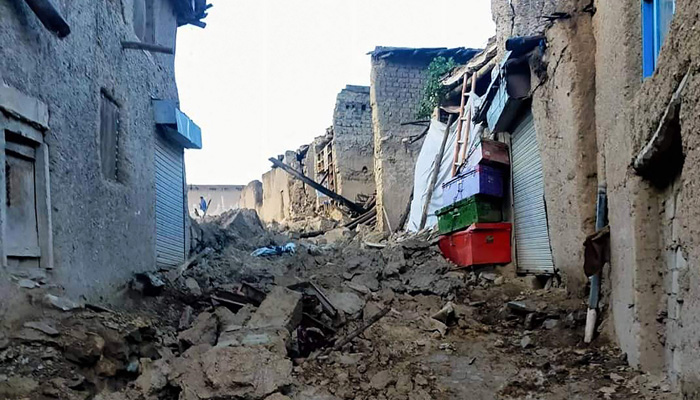 This photograph taken on June 22, 2022 and received as a courtesy of @Alham24992157 / ESN, Bakhtar News Agency, shows damaged buildings following an earthquake in Gayan district, Paktika province.-AFP