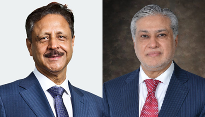 Executive Chairman of Meinhardt Dr Shehzad Nasim (left) and former finance minister Ishaq Dar. — Meinhardt/YouTube