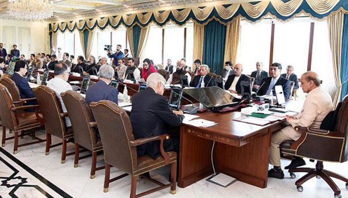 Prime Minister Shahbaz Sharif chairs his first cabinet meeting. APP/file