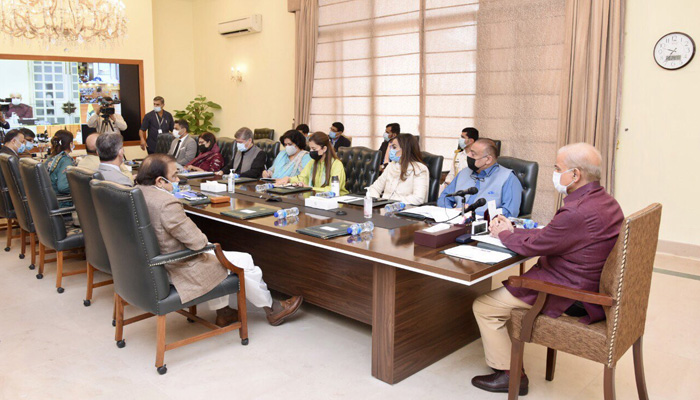 PM Shahbaz Sharif chairs a meeting at PM Office to take stock of the COVID-19 situation in the country. Photo PM Office