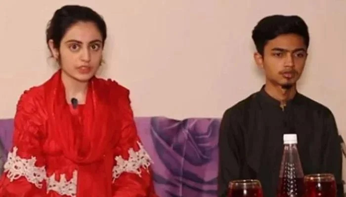 Dua Zahra and her husband Zaheer Ahmed during an interview. — Screengrab via YouTube