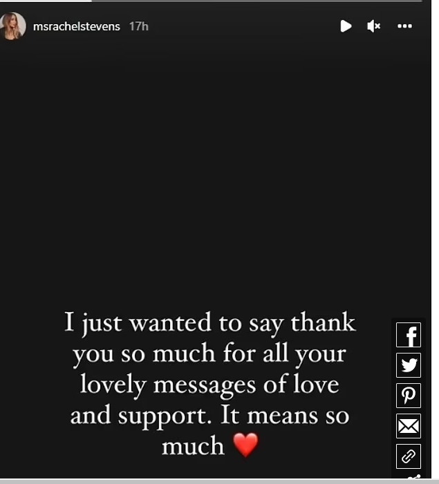 Rachel Stevens ‘overwhelmed by fan support in heartfelt message