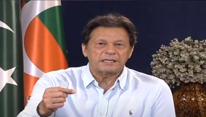 PTI Chairman Imran Khan addresses a press conference in Islamabad on July 5, 2022. — Screengrab/Geo News Live