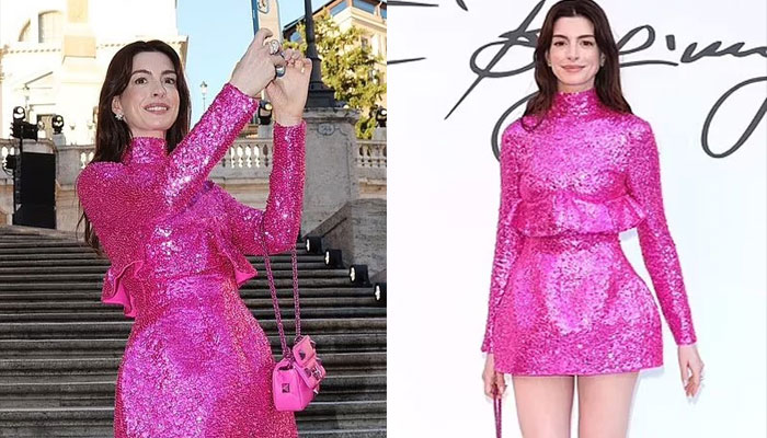 Anne Hathaway channelled her inner barbie in hot pink dress at Valentino fashion show