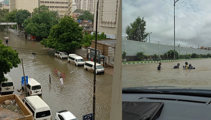 The situation of roads were inundated with water in Karachi after heavy rains lashed the metropolis, on July 11, 2022. — Twitter/Wasifshakil/rogueonomist