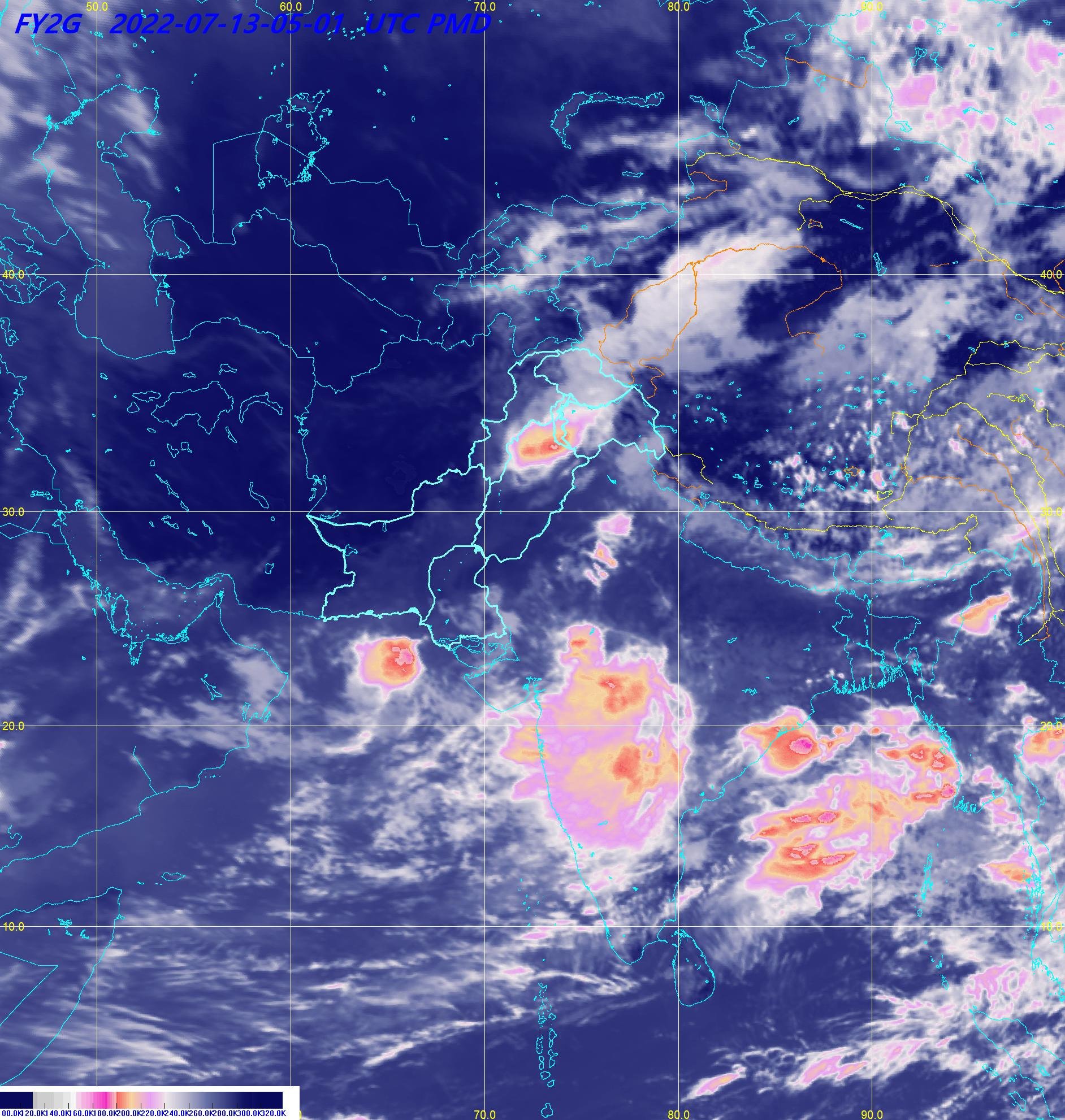 The latest PMD satellite image shows a weather system moving towards Sindh.