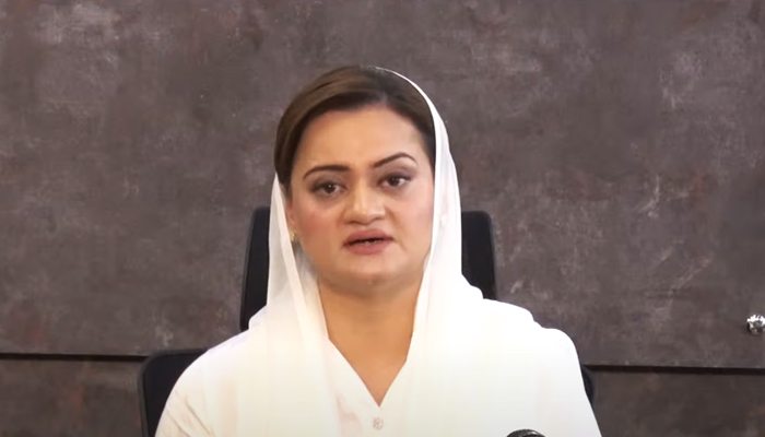 Minister for Information Marriyum Aurangzeb addresses a press conference in Islamabad on July 15, 2022. — YouTube/PTVNewsLive