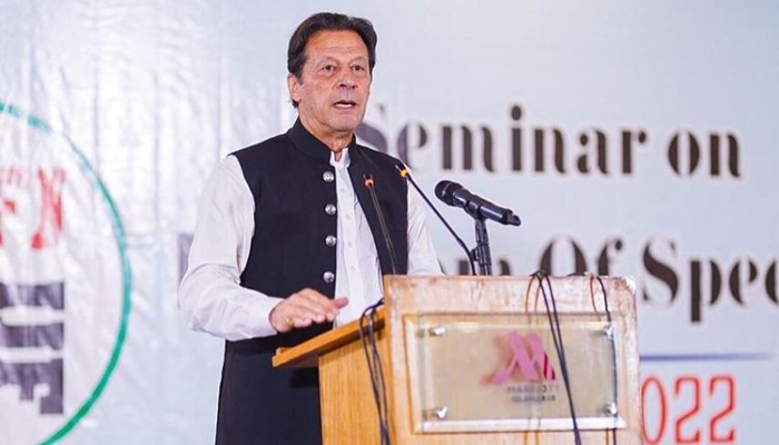 PTI Chairman Imran Khan addressing a seminar in Islamabad on July 16, 2022. — Instagram/@imrankhan.pti