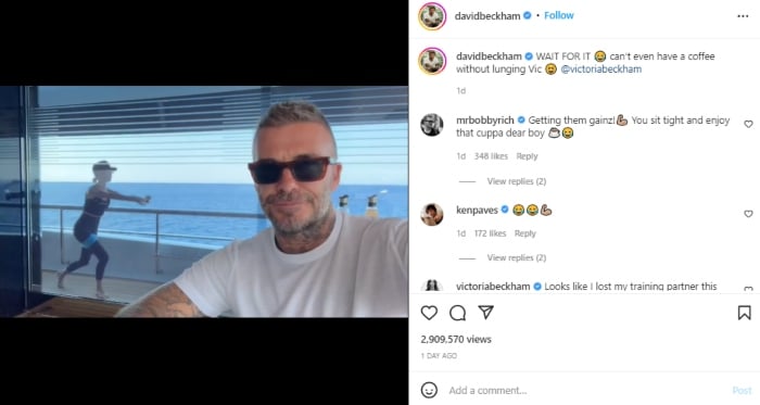 David Beckham posts hilarious video of wife Victoria Beckham’s workout session