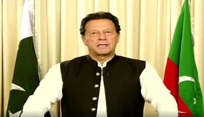 Former prime minister and PTI Chairman Imran Khan addressing the public through a televised speech. — Instagram Screengrab