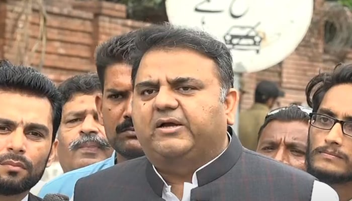 PTI leader Fawad Chaudhry is talking to media personnel in Lahore, on July 23, 2022. — YouTube/GeoNews