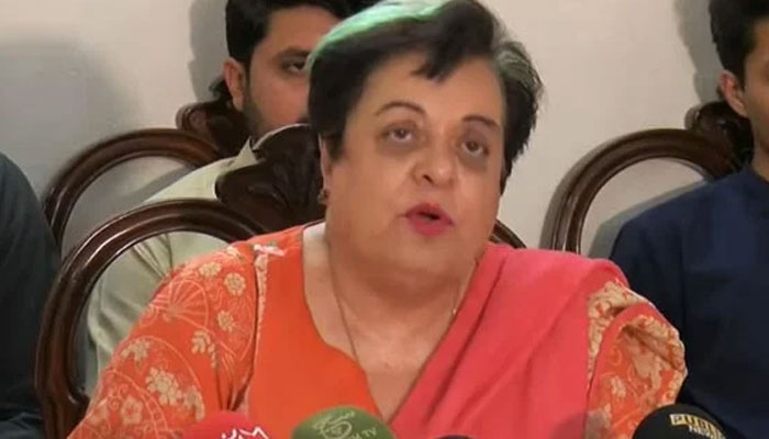 Senior PTI leader and former federal minister Shireen Mazari addressing a press conference in Islamabad, on May 13, 2022. — YouTube/HumNews/file