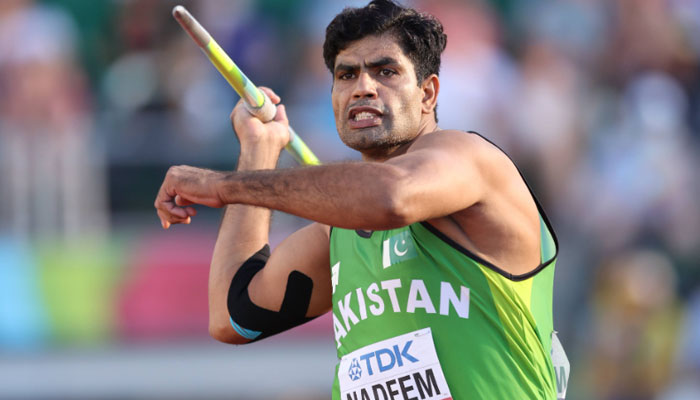Arshad Nadeem of Team Pakistan competes in the Men’s Javelin Throw Final on day nine of the World Athletics Championships Oregon22 at Hayward Field on July 23, 2022. Photo: AFP