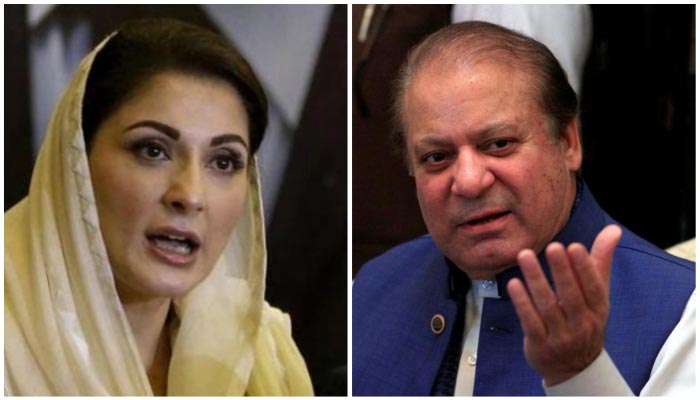 PML-N Vice President Maryam Nawaz (L) and party supremo Nawaz Sharif. — AFP/Reuters/File