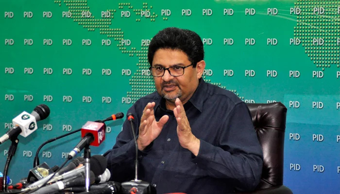 Finance Minister Miftah Ismail addressing a press conference in Islamabad. -APP/File