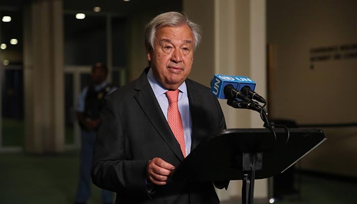 United Nations Secretary-General Antonio Guterres speaks to the media at the start of the tenth annual review of the Nuclear Non-Proliferation Treaty at the UN headquarters on August 01, 2022, in New York City. — AFP