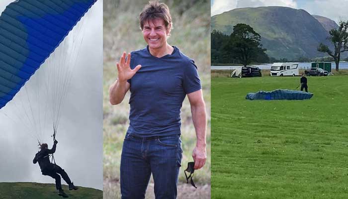 Tom Cruise leaves his fan speechless as he paraglides over her head in Lake District