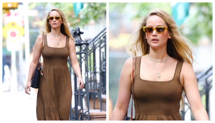 Jennifer Lawrence cuts a stylish figure in brown maxi dress on a stroll in West Village