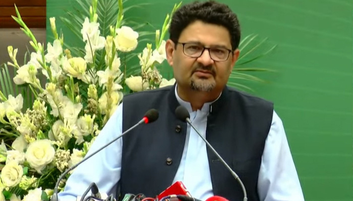 Finance Minister Miftah Ismail addressing an event at the Pakistan Stock Exchange (PSX). Screengrab