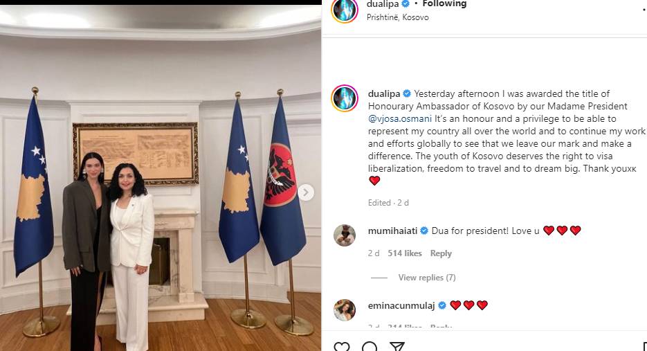 British singer Dua Lipa becomes Honorary Ambassador of Kosovo: Photos