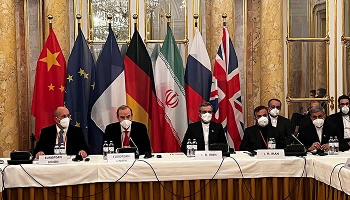 Representatives from Iran (R) and the European Union (L) attend a meeting of the joint commission on negotiations aimed at reviving the Iran nuclear deal in Vienna, Austria. — AFP/File