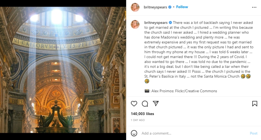 Britney Spears hits back at Catholic church claims, ‘I don’t like being called a liar’