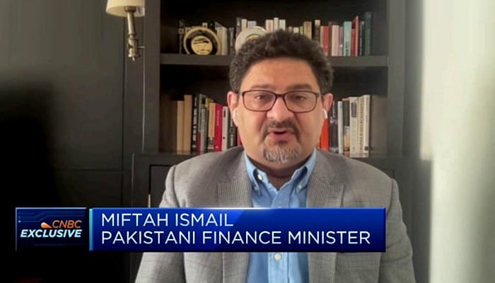 Finance Minister Miftah Ismail in an interview with CNBC. Screengrab