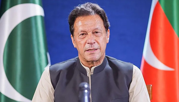 Former prime minister Imran Khan addresses a press conference in Islamabad. — Courtesy PTI Instagram