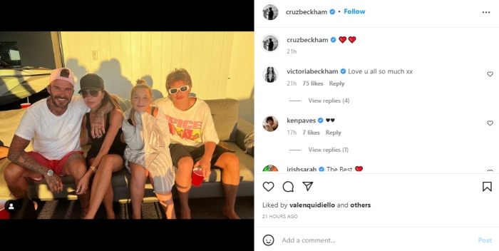 Victoria Beckham showers love on Cruz’s latest family pic, enjoying sunset in Miami