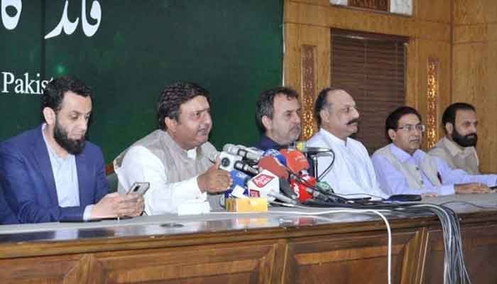 PML-N leaders addressing a press conference in Lahore. Courtesy PML-N Twitter