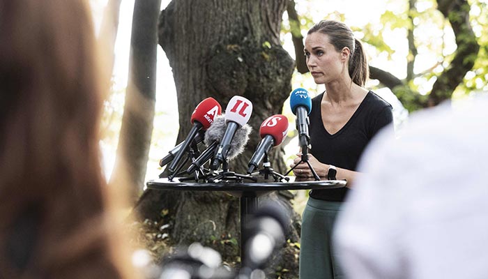 Prime minister of Finland Sanna Marin holds a press conference in Helsinki, Finland, on August 19, 2022, after videos showing her partying and leaked into social media have sparked criticism. — AFP
