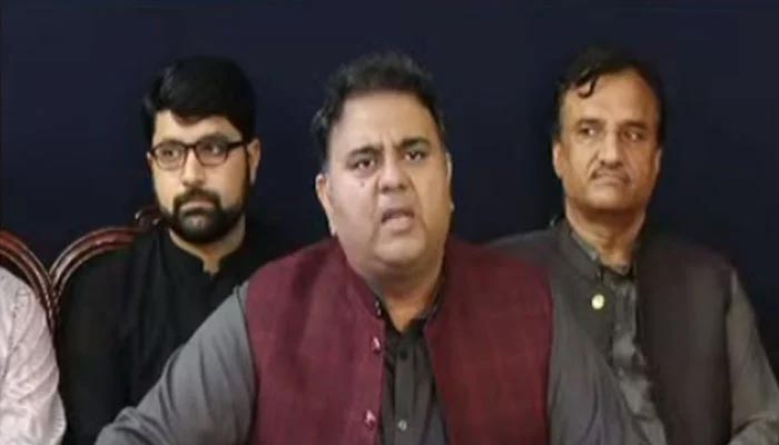 Fawad Chaudhry addresses the media during a press conference. — Screengrab courtesy Youtube/HumNews