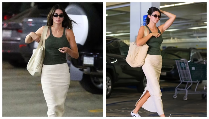 Kendall Jenner goes makeup-free for grocery run in tank top and skirt