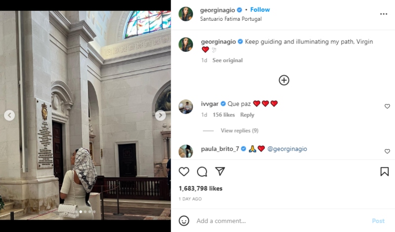 Georgina Rodriguez shares glimpses of her visit to the holy site Fatima sanctuary