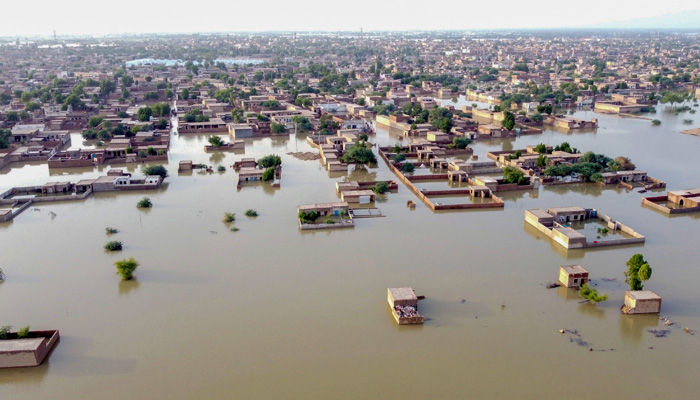 This aerial view shows a flooded residential area after heavy monsoon rains in Balochistan province on August 29, 2022. The death toll from monsoon flooding in Pakistan since June has reached 1,136, according to figures released on August 29 by the country´s National Disaster Management Authority. -AFP