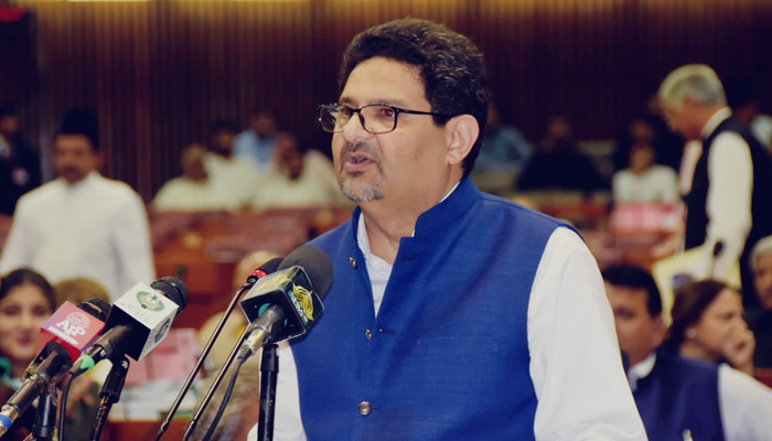Finance Minister Miftah Ismail during the budget speech in the National Assembly