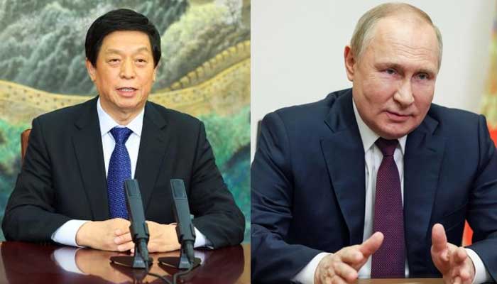 Chinas top legislator Li Zhanshu (L) and Russia’s President Vladimir Putin (R). Photo: AFP/file