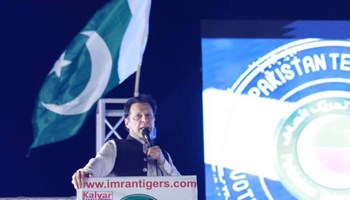 PTI chairman Imran Khan speaks during his partys gathering in Faisalabad. — Instagram/@imrankhan.pti