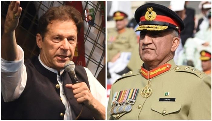 PTI Chairman Imran Khan (L) and General Qamar Javed Bajwa. — AFP/File
