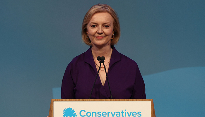 New Conservative Party leader and Britain´s Prime Minister-elect Liz Truss delivers a speech at an event to announce the winner of the Conservative Party leadership contest in central London on September 5, 2022.  — AFP