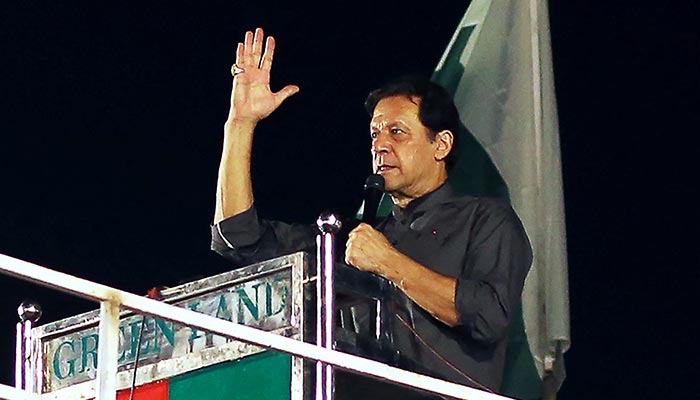 Pakistans former prime minister Imran Khan delivers a speech in a rally in Multan on September 8, 2022. — AFP/File