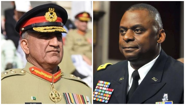 COAS General Qamar Javed Bajwa (L) and US Secretary of Defence Lloyd James Austin. — AFP/File