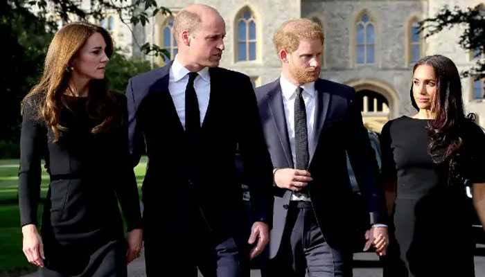 William takes lead during walkabout with Kate, Harry and Meghan