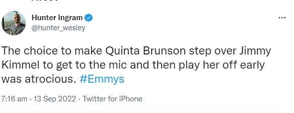 Quinta Brunson 'not bothered' by Jimmy Kimmel 'gatecrashing' her Emmys winning moment