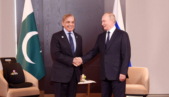 Prime Minister Shahbaz Sharif with Russian President Vladimir Putin. -Courtesy PM Office